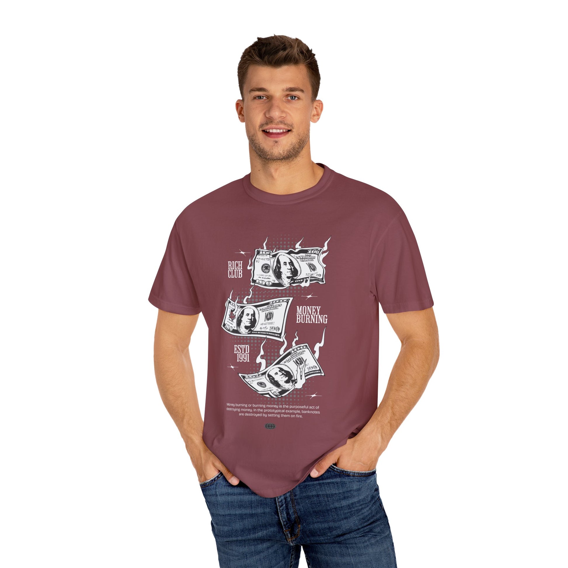 Rich Club Money Burning T-Shirt - Unisex Garment-Dyed Tee for Casual Style