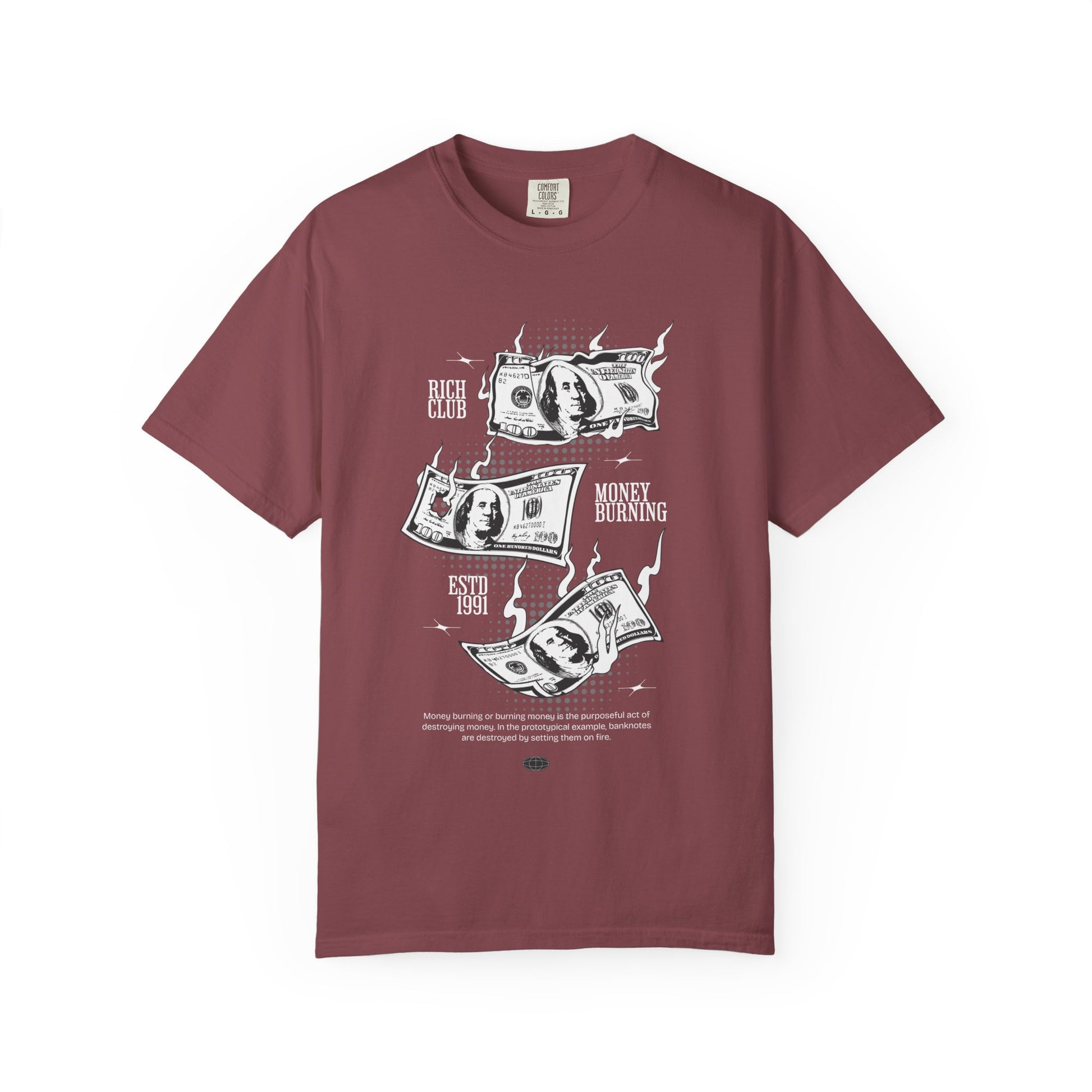 Rich Club Money Burning T-Shirt - Unisex Garment-Dyed Tee for Casual Style